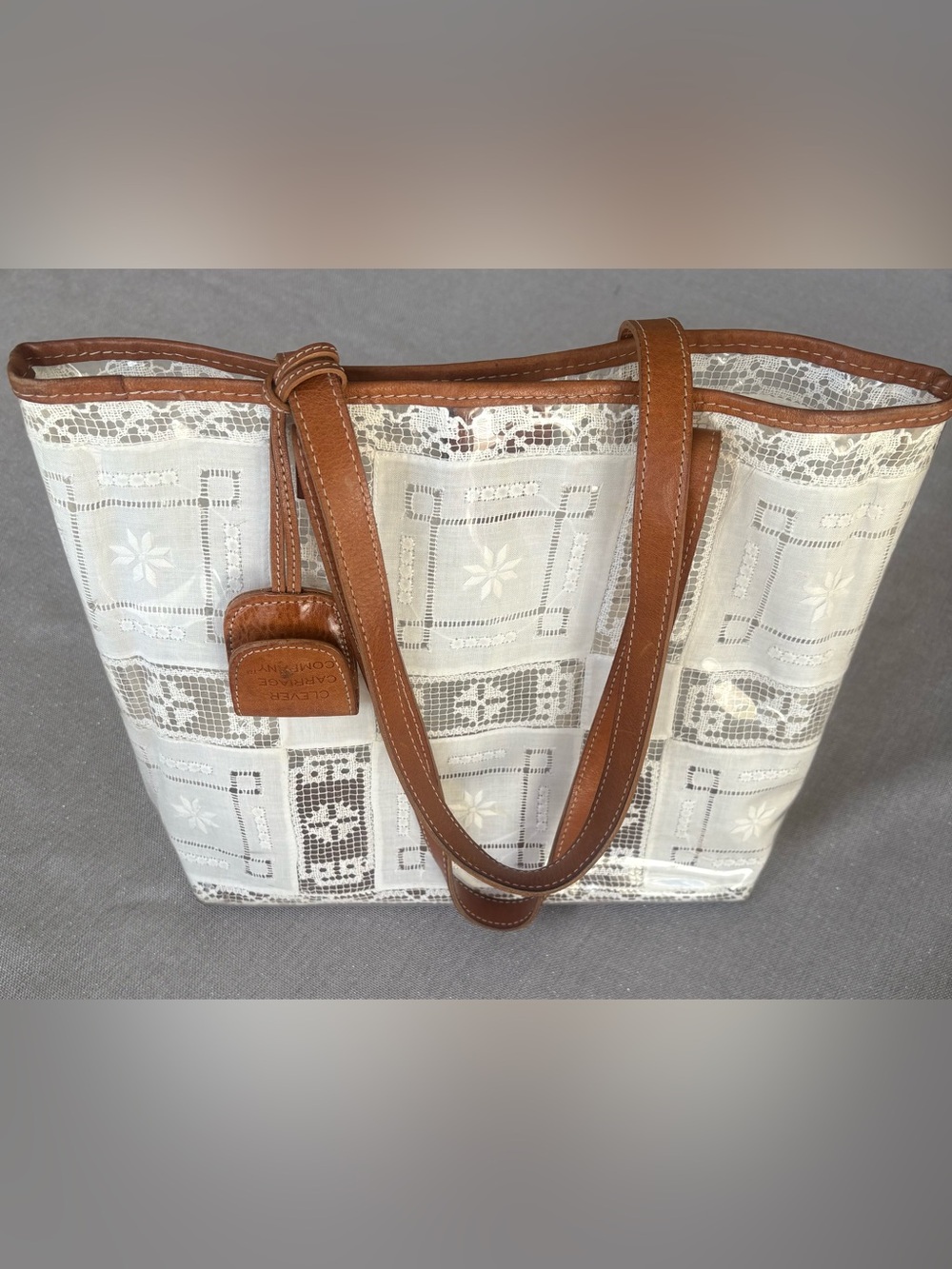 Cleaver carriage company Cream Lace Tote with Tan Leather Trim